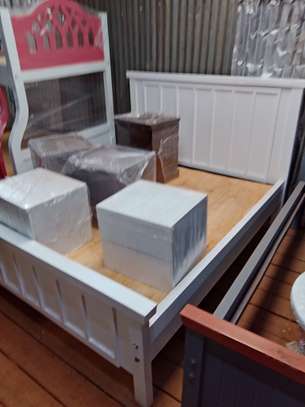 White Wooden Twin Bed Frame with Panel Design image 3