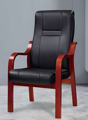 Traditional PU Leather Office Chair – Four Wooden Legs image 1