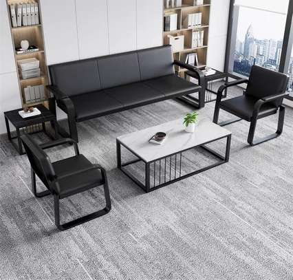 Black Fabric 5 Seaters Sofas For Reception image 2
