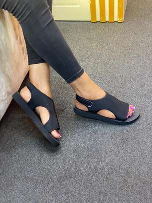 Ladies Breathable Fashion Women Sandals Open Toe Flat Black image 1