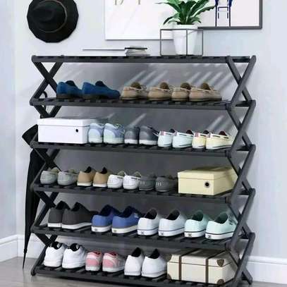 6-Tier Black Bamboo Shoe Rack stand image 1