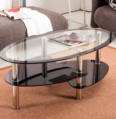 Luxury Two-Tier Oval Glass Home Office Coffee Table image 10