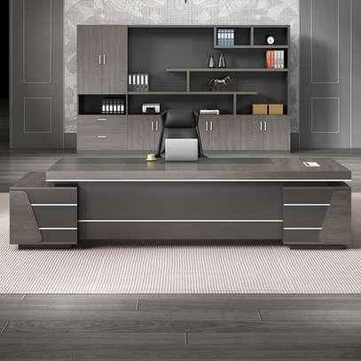 Office Desk;   2.4M L-Shaped Gray Top Executive Desk image 8