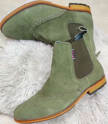 Green Slip On Men Suede Polo Boots/Brown Sole image 1