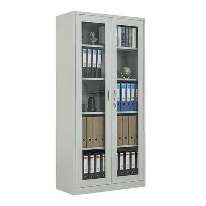 Lockable Metal 2 Glass Door Office Cabinet image 2
