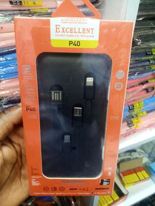 10,000Mah excellent Powerbank P40 with 4 charging cables image 1