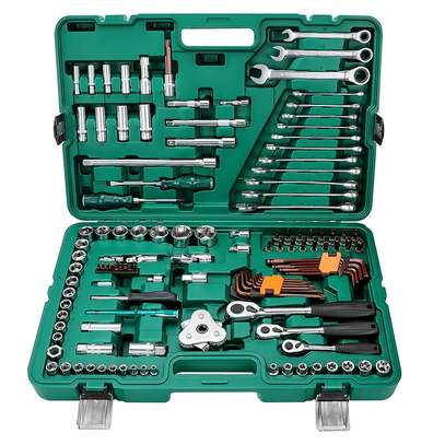SRUNV 150 Pcs 1/4'' 3/8'' 1/2'' Portable Plastic Box Automotive Hand Tools Set with socket wrench tool kit image 1
