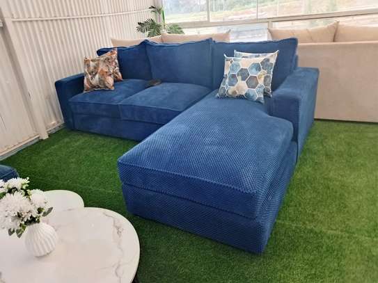 Blue Sectional Sofa with Chaise Lounge 3-4 Seats image 1
