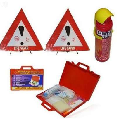 Fire Extinguisher, First Aid Kit, Emergency Triangles image 1