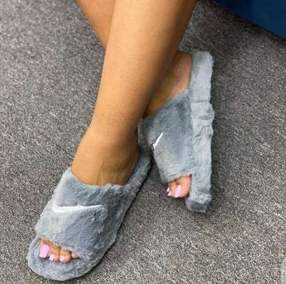 Nike Slippers Women Fluffy House Slippers Grey image 2