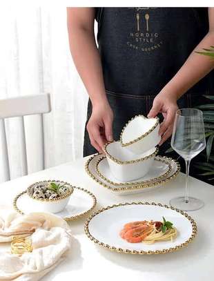 30pc nordic classic dinner set with gold rim. image 2