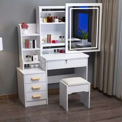 Brown Modern Dressing Table with LED Lighted Mirror image 3