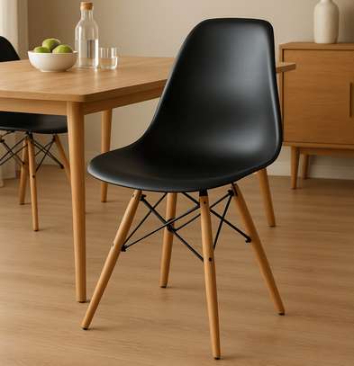 Plastic Wooden Base Armless Home Dining Chair image 1