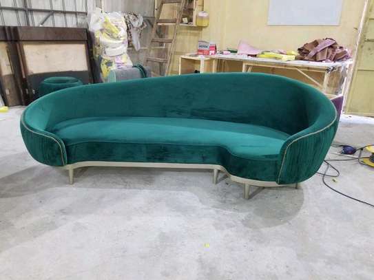 Best green curved three seater sofa set image 1