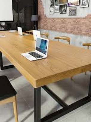 Brown Wooden Rectangular Metal Framed Conference Table image 1
