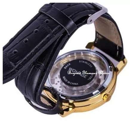 Unisex black leather skeleton watch with wallet combo image 3