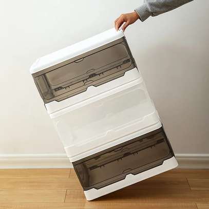 Foldable clear storage box  with lid home organizer image 4