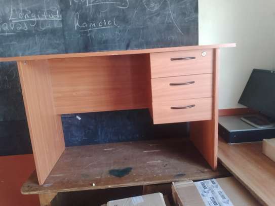 Sturdy Dark Brown Office Desk with Locking Drawers image 9