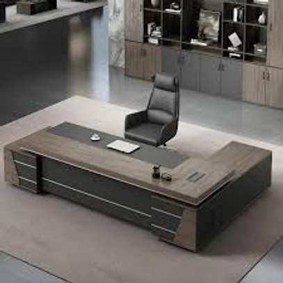 Office Desk;   2.4M L-Shaped Gray Top Executive Desk image 6