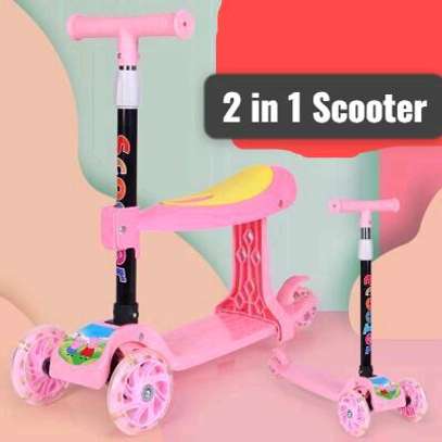 2 in 1 adjustable height scooter with led wheels and seat image 1