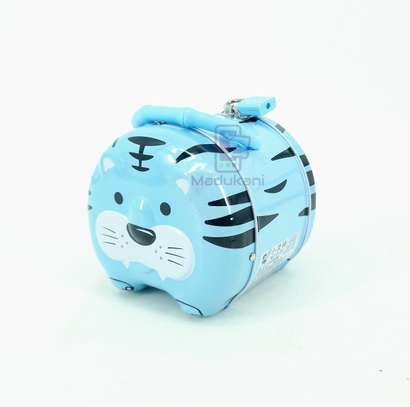 Decorative Cat Shaped Tin Piggy Bank with Padlock image 1