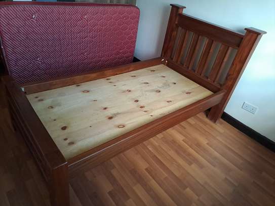 Brown Hardwood 3 by 6 Bed with Matress image 2