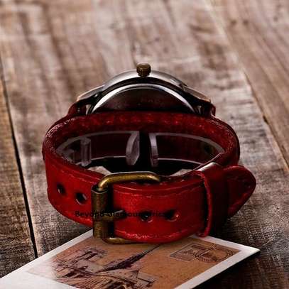 Womens Red Leather watch with basket combo image 1