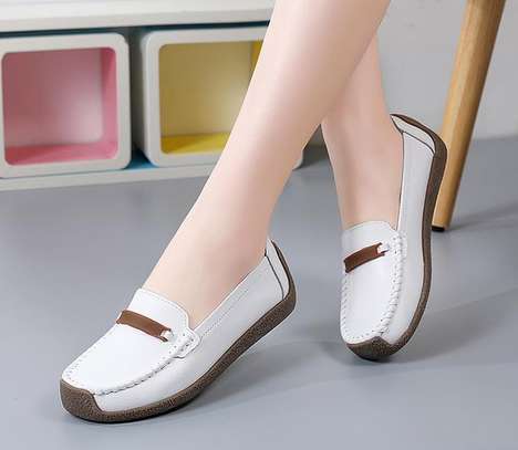 White Loafers flats shoes woman folding Leather women flats image 1