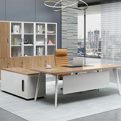 Modern Desk & Cabinet Set; White Metal Legs, Office Use image 7
