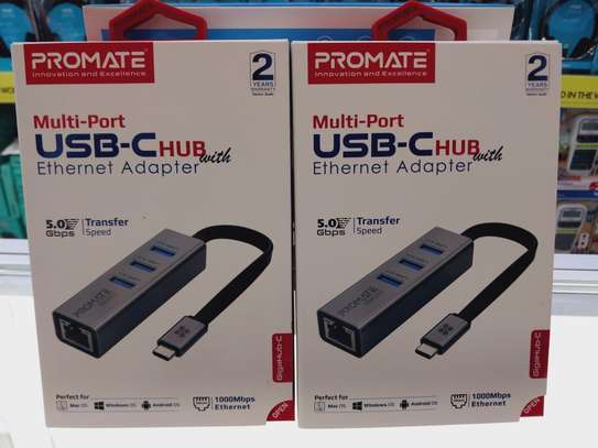 Promate Multi-Port USB-C Hub with Ethernet - USB 3.0 Ports. image 1