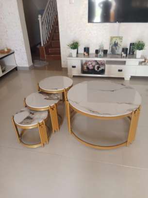 Round Stylish Marble Top 4 Coffee Table Set image 1