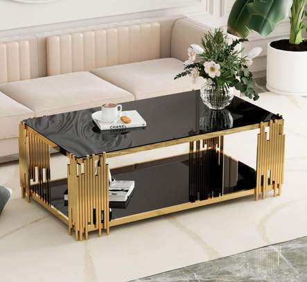 Black Metal With Top Golden Glass Table Coffee image 11