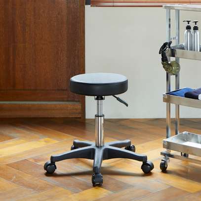 Black Leather-Metal Based Adjustable Round Backless Barstool image 6