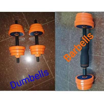 30Kg Rubber Coated Dumbells With Barbell image 1