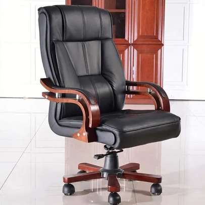 Executive Chair: Leather Chair With Wooden Armrests & Base image 2