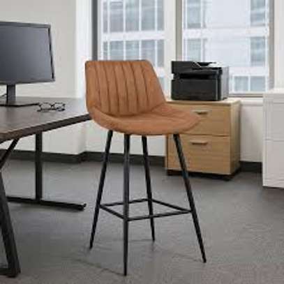 Brown Leather Non-Adjustable Counter Bar Stool image 2