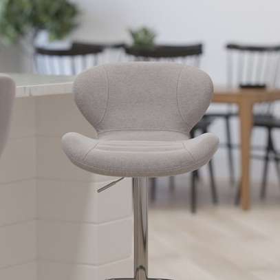 Barstool: Fabric Upholstered Swivel Barstool, Sleek Finish image 4