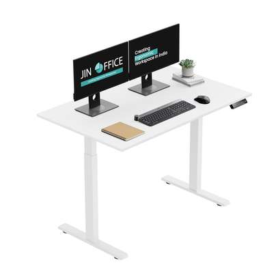 Office Desk: 140cm White Adjustable Stand Home Office Table image 2