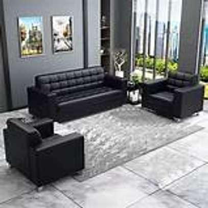 Sofas: Black Leather Office Lounge Sofa image 5