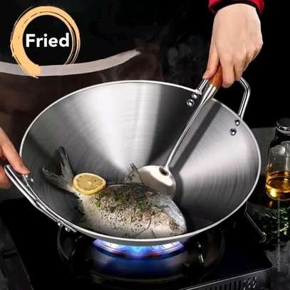*Thickened heavy gauge aluminum wok frying pan image 1