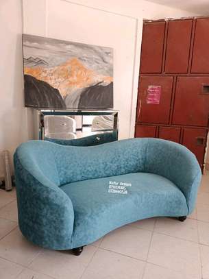 Modern blue two seater curved sofa set image 8