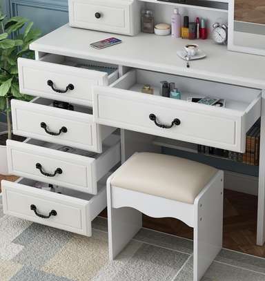 Dressing Table : White Vanity Dresser with Mirror and Stool image 4