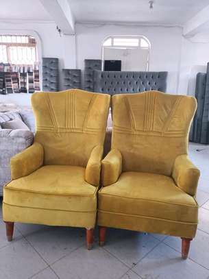 Modern yellow one seater wingback chair image 1