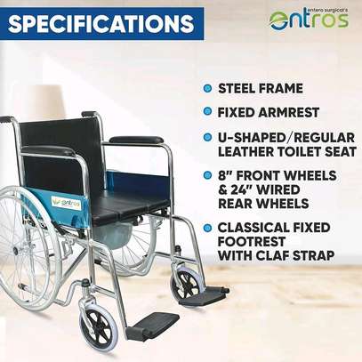 Foldable Commode Wheelchair, U-Cut Commode Cushioned Seat image 1
