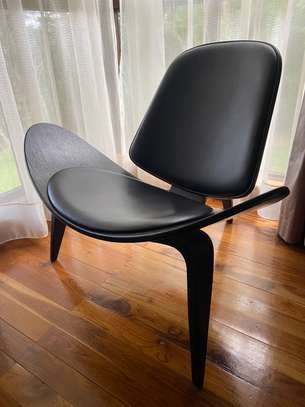 Three Legged Chair Lounge Chair Black Leather image 1