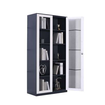 Modern Steel Office Bookcase with Glass Double Doors image 5