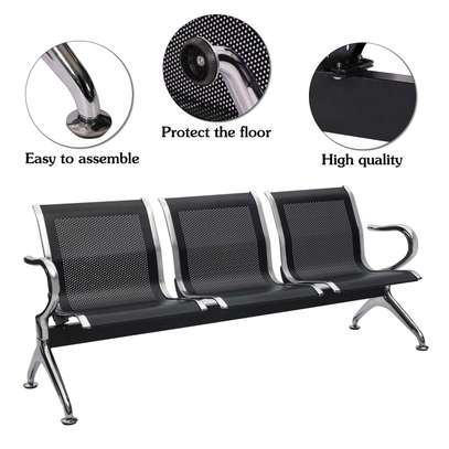 Waiting Bench: Black Steel Non-Padded Waiting Bench image 3