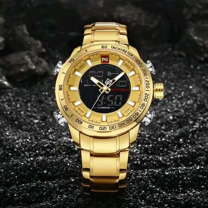NAVIFORCE Luxury Brand Gold Quartz Led Clock Men image 1