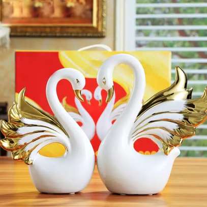 Nordic ceramic swan ornament 2pc image 1