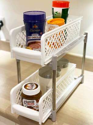Portable 2 tier basket sliding drawers organizer image 1